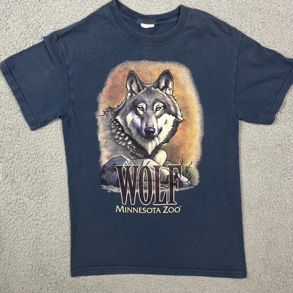 Vintage Wolf Minnesota Zoo Animal‎ T Shirt Blue MN Size Small